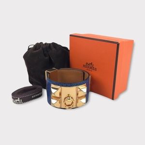 HERMES Blue Lizard Collier De Chien CDC Bracelet w/RGHW